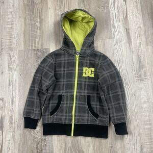Y2K DC Zip Up Hoodie Plaid Gray Green Size Small Youth‎ 5/6